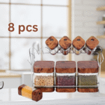 Porte-Épices 8 Bocal avec support en vert Design de bois