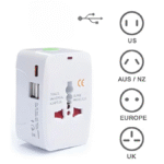 Adaptateur Prise International et chargeur type c  + USB x2 2.4A avec Protector Universel