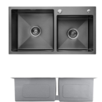 EVIER CUISINE INOX 2 BAC NOIR AVEC ACCESSOIRES 75x40 CM
